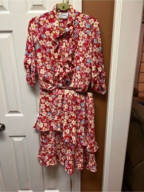 Linea by Louis Dell'Olio Red Floral Ruffle Skirt Set